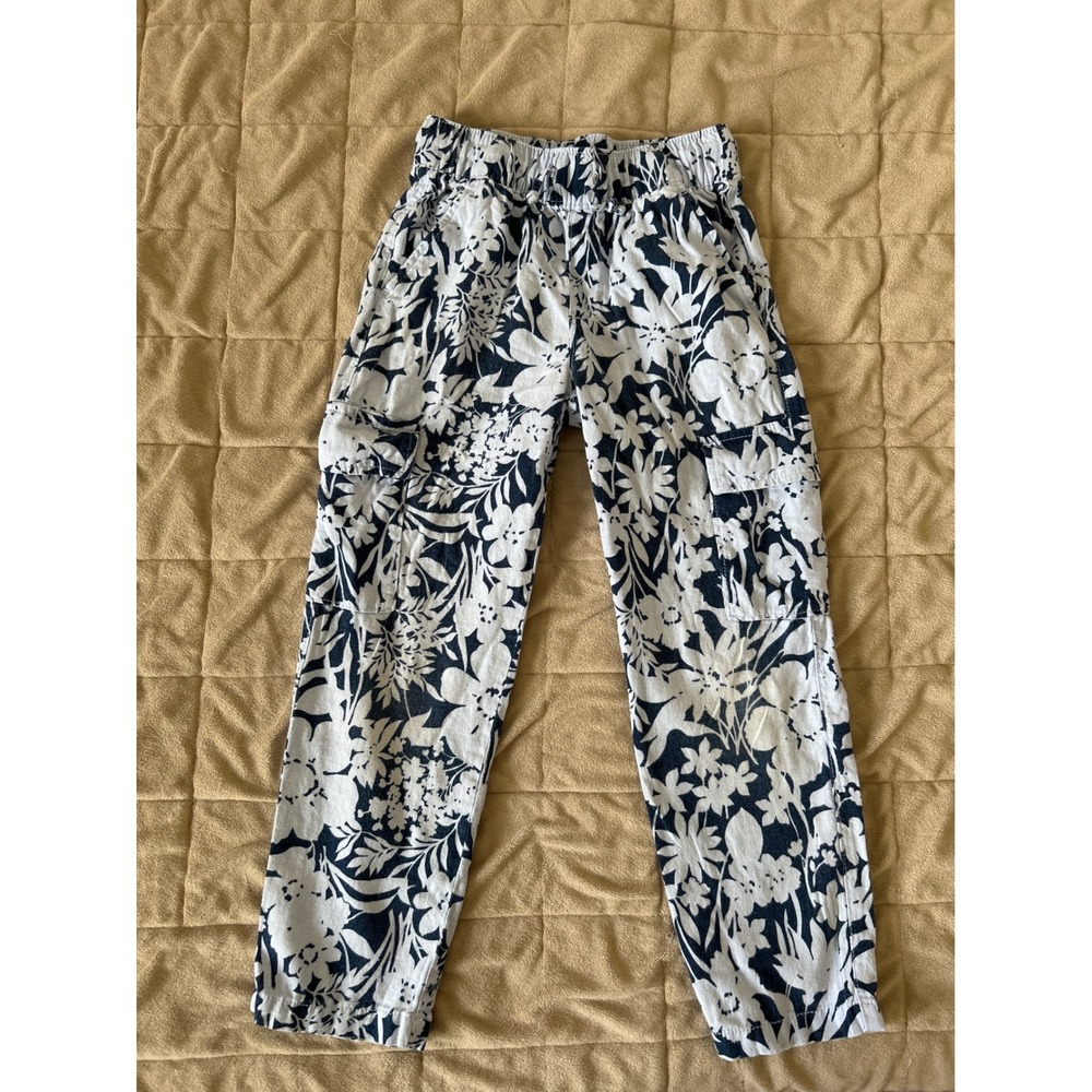 Gap Kids Girls Navy White Floral Cargo Pants Elastic Waist Size M 8